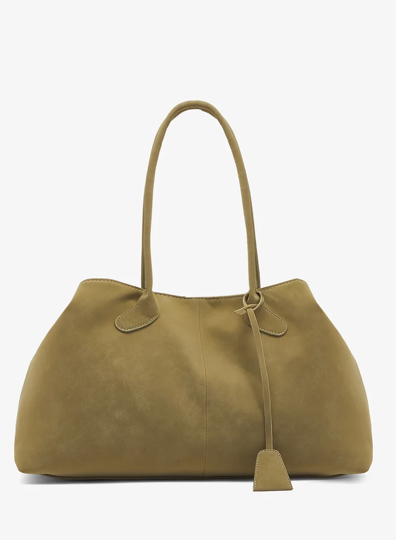 ELLA East-To-West Suede Tote Bag With Handle And Tag Detail